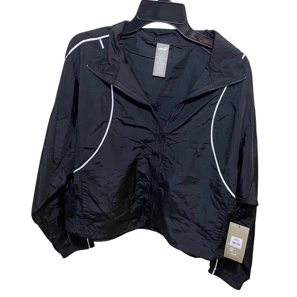 Avia Tennis Jacket Womens Large 12-14 Black Soot Full Zip Windbreaker NWT
